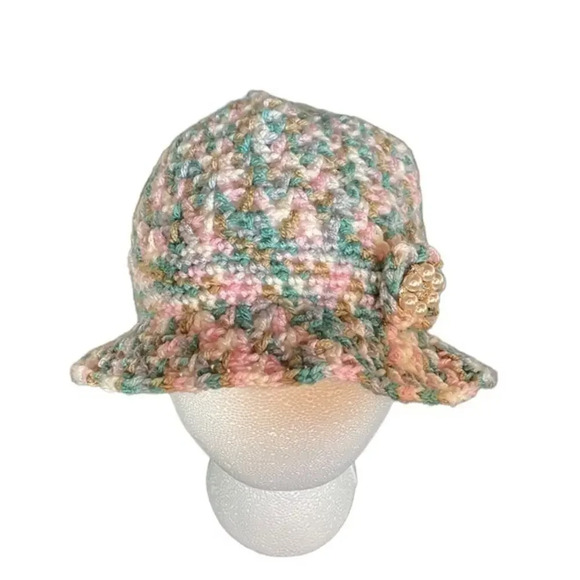 New Handknit Pastel‎ Colored Hat w/Faux Pearl Accent - Picture 1 of 6